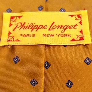 Philippe‎ Longet Paris Gold w Black Dots 100 % Silk Neck Tie